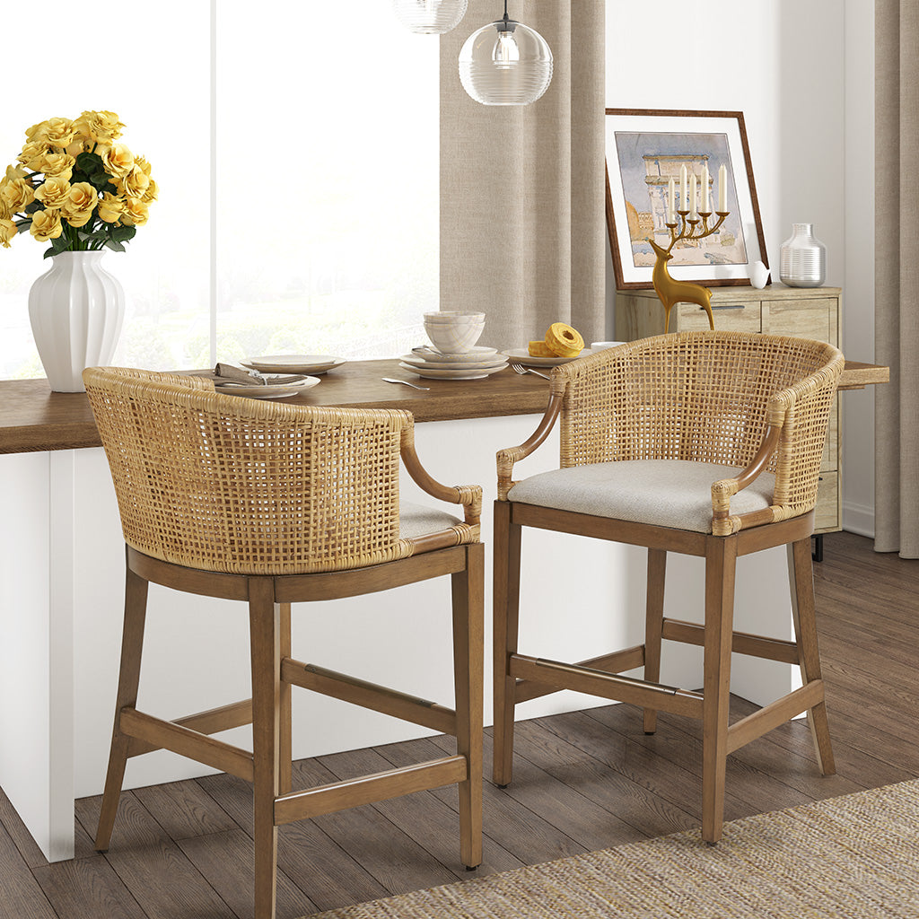 Broadenx 25" Counter Stool with Rattan Rounded Back and Recessed Arms