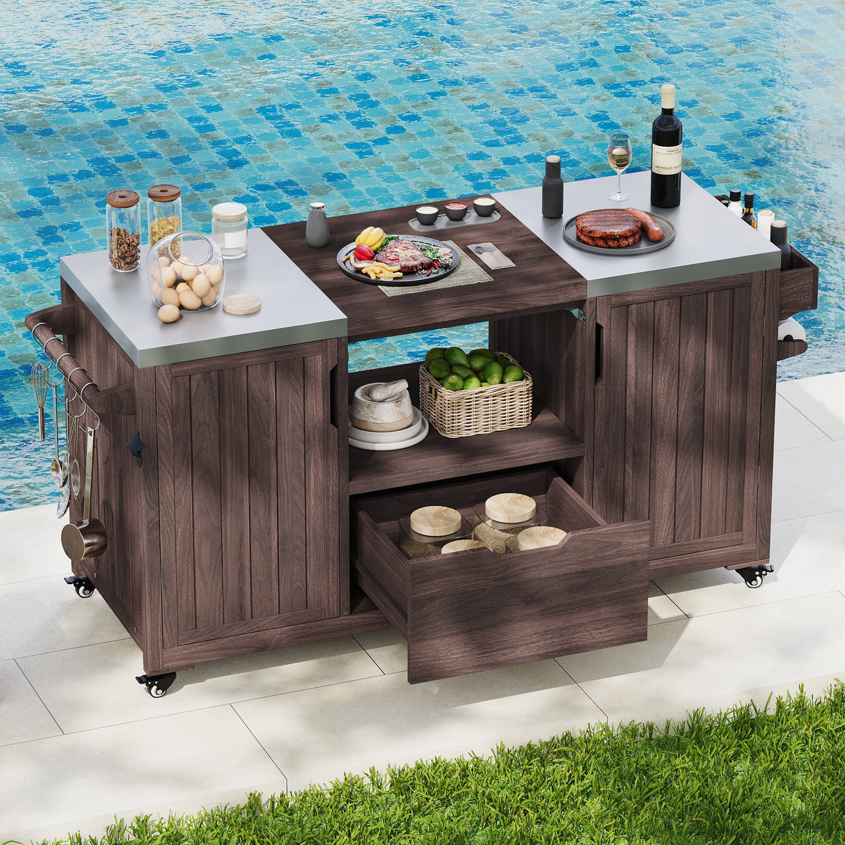 K&K 66.5' Outdoor Kitchen Island for Big Green Egg Grills