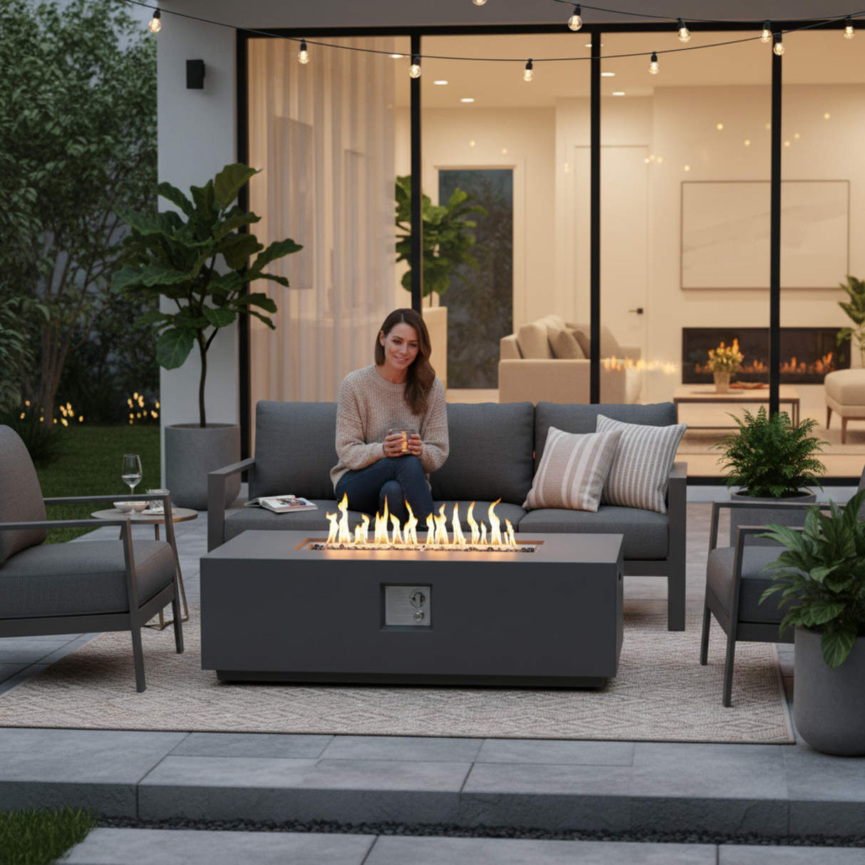 Volon Modern Rectangular Fire Pit Table in Light Gray