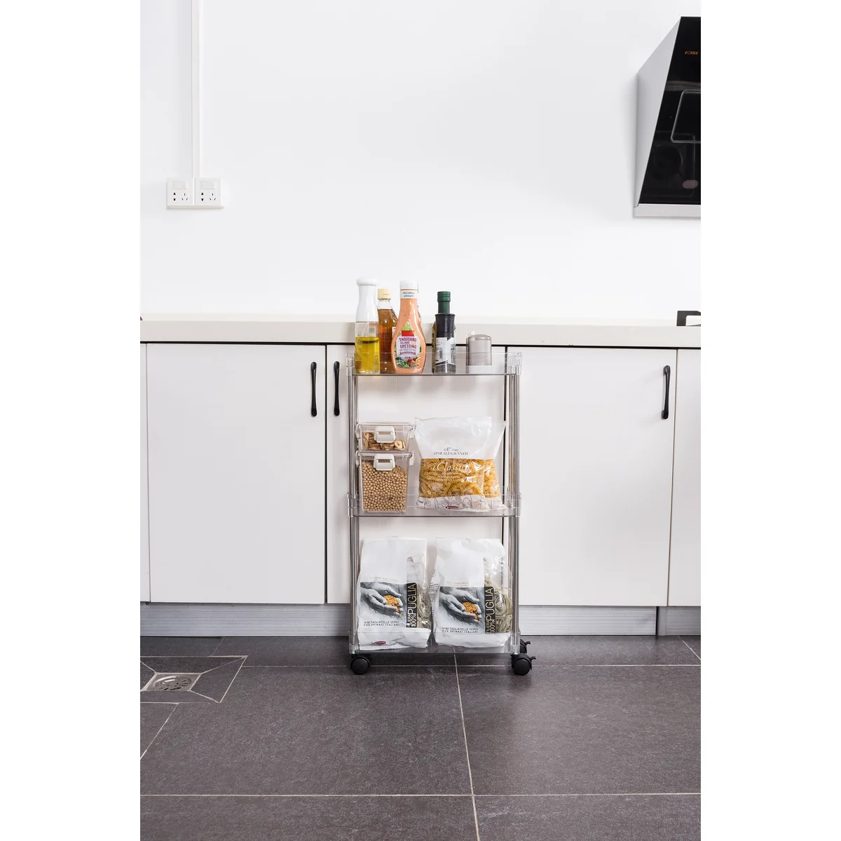 Chrome Clear Acrylic 3-Tier Rolling Cart