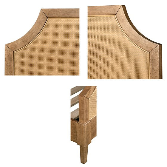 Queen Size Cane Platform Bed with Headboard and Footboard