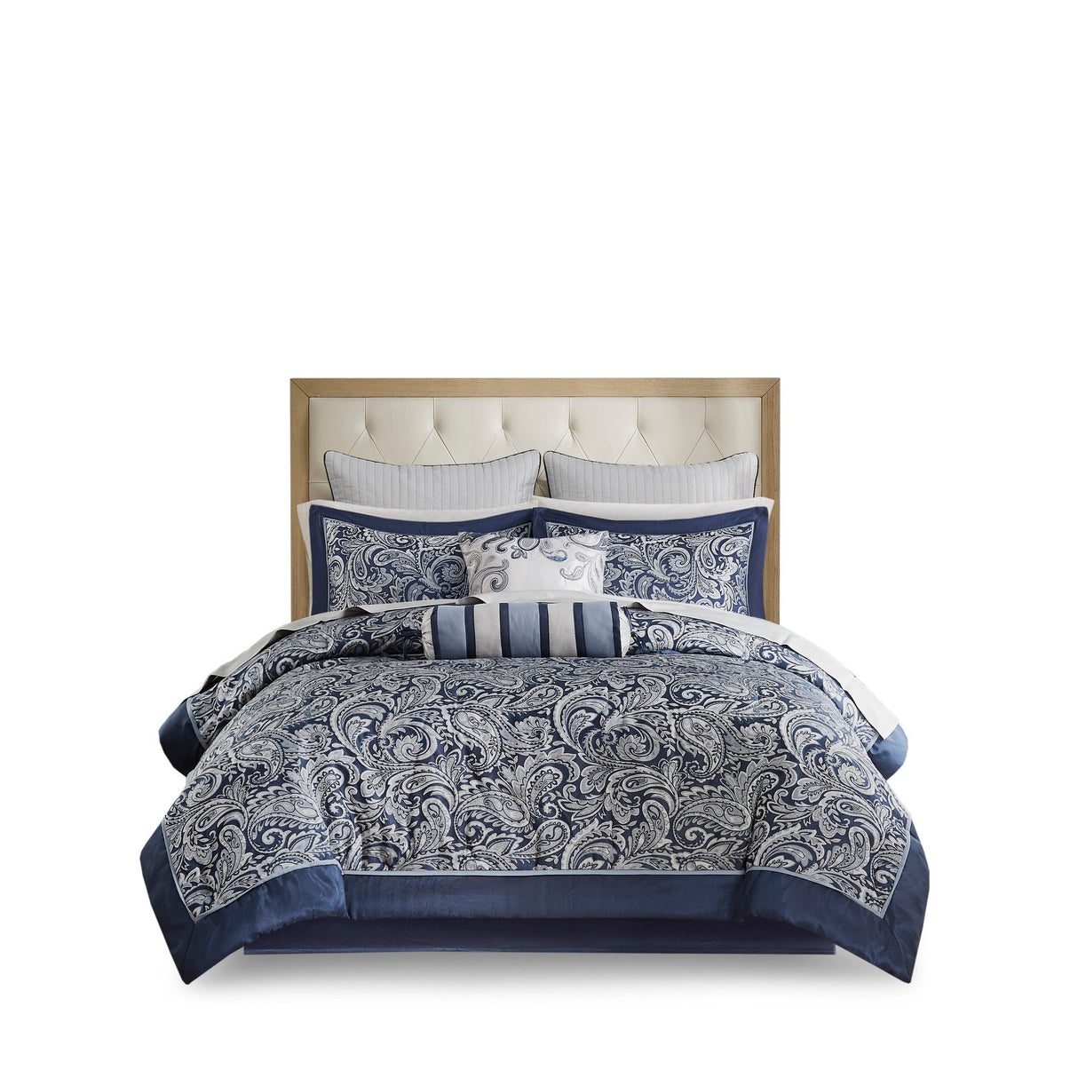 12 Piece Comforter Set with Cotton Bed Sheets Navy King
