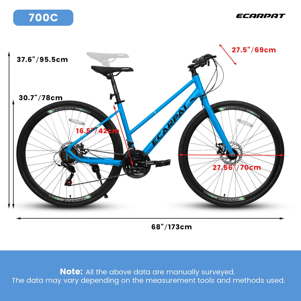 A28250 Road Bike With Aluminum Alloy Wheels, 21 Speed Gear System, Disc Brakes, Wide Tires