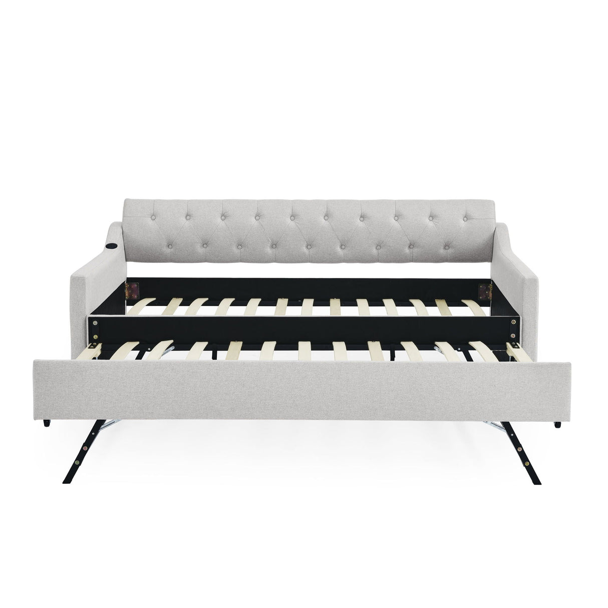 Size Upholstered Daybed With Trundle And USB Charging Armrest