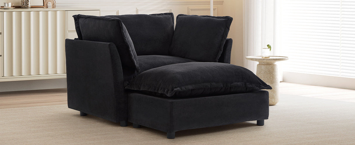 Modern Armchair Sofa 47" Cozy Upholstered Sofa Chair with Movable Ottoman