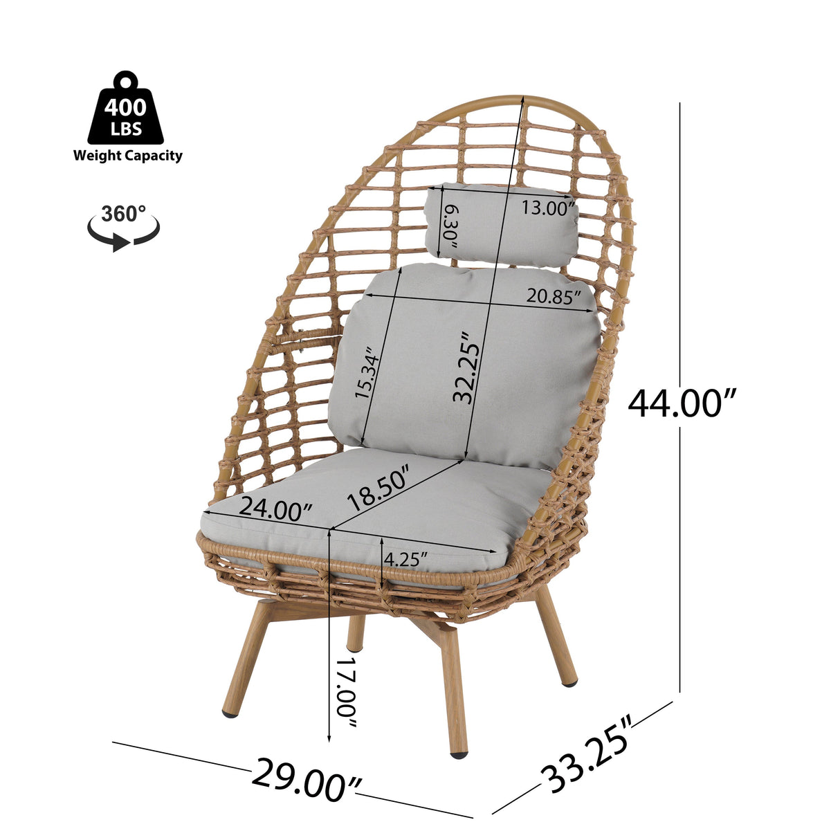Ellis Outdoor Wicker High-Back Swivel Lounge Chair