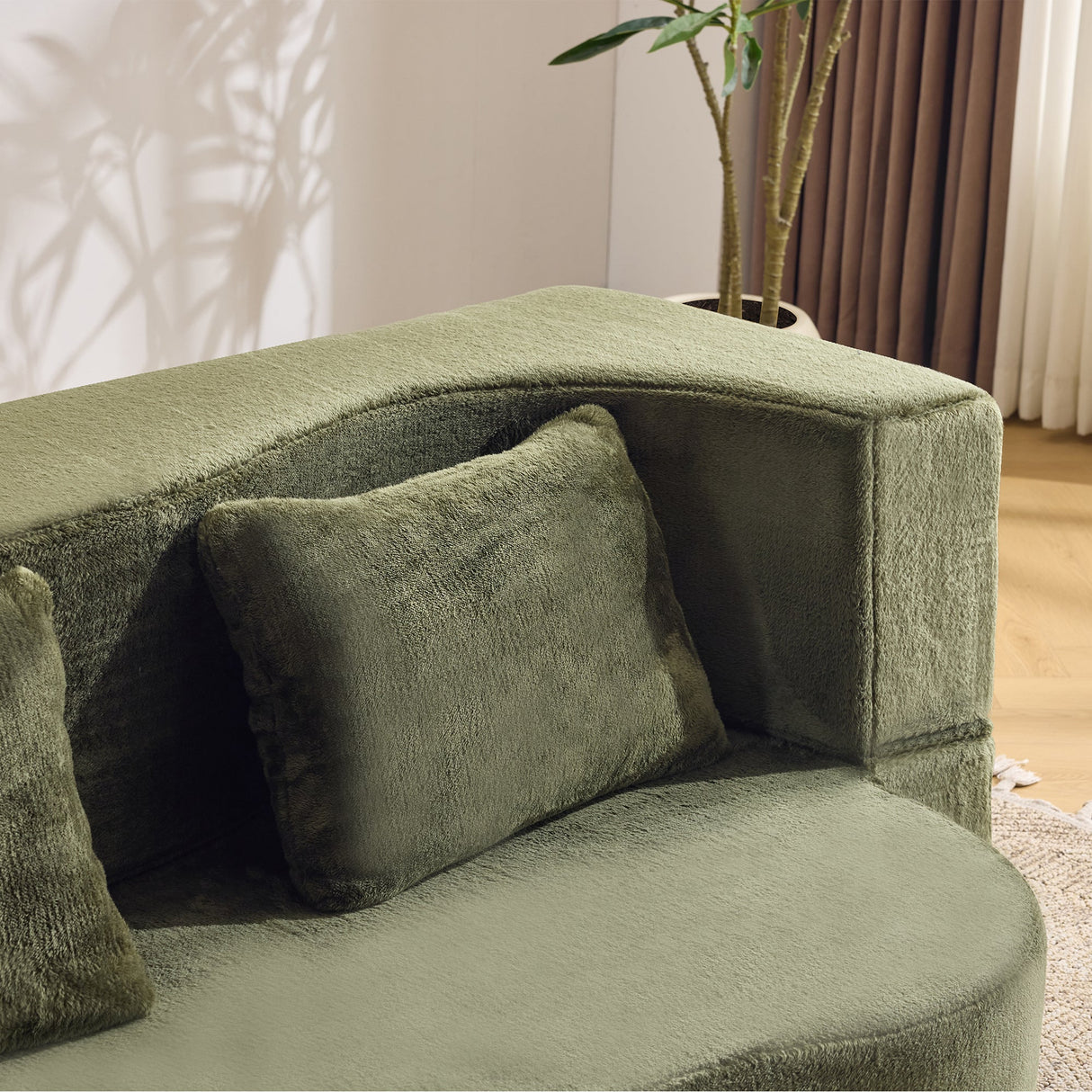 71-Inch Folding Sofa Bed in Green Plush Faux Fur