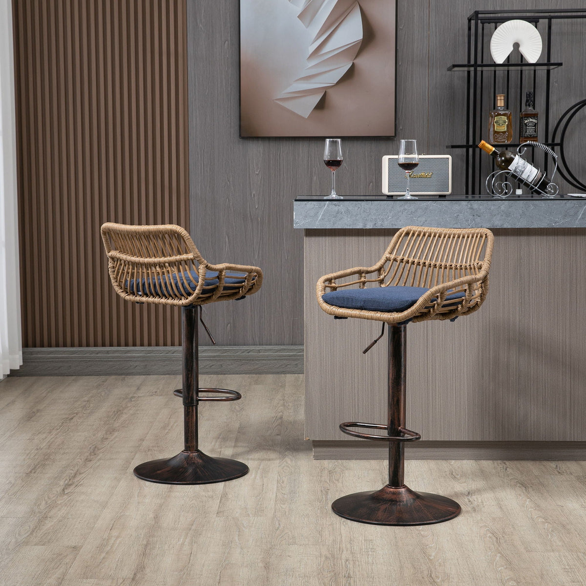Modern Swivel Bar Stools Adjustable Counter Chairs With Footrest (Set of 2)