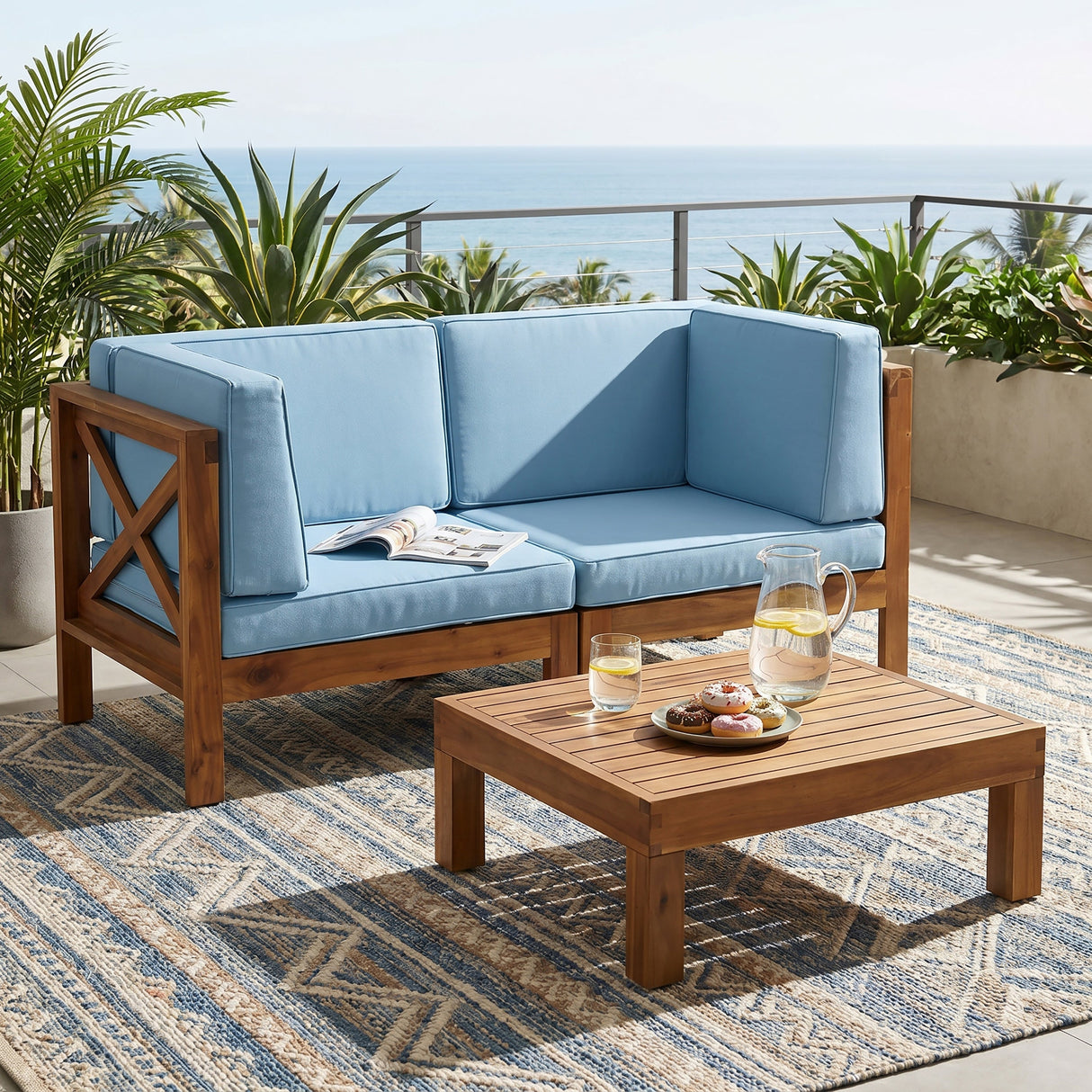 Brava X-Back 2-Seater Sectional Loveseat with Coffee Table