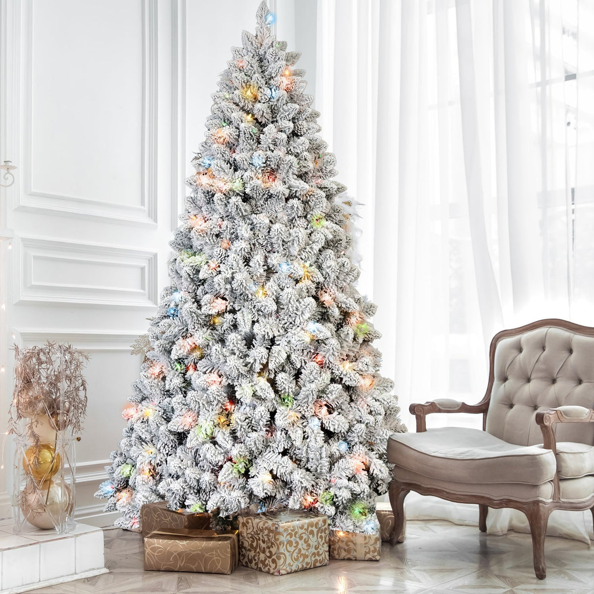 7FT Flocked Christmas Tree with 500 Colorful UL Lights