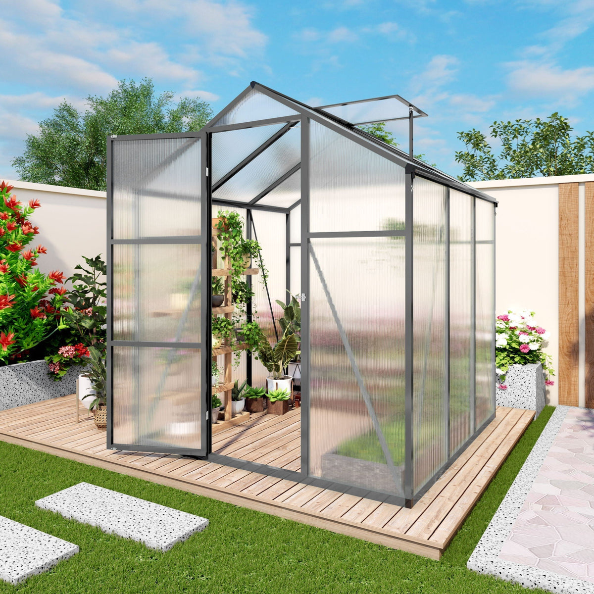 Windproof Greenhouse with Raised Base - Black