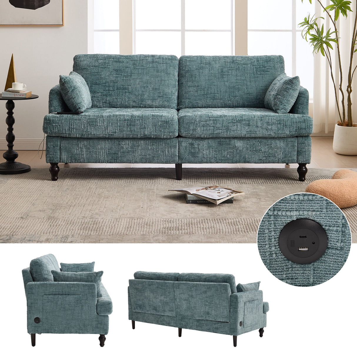 2 Seater Sofa With LED Light, USB Charging Port, And Storage Bag
