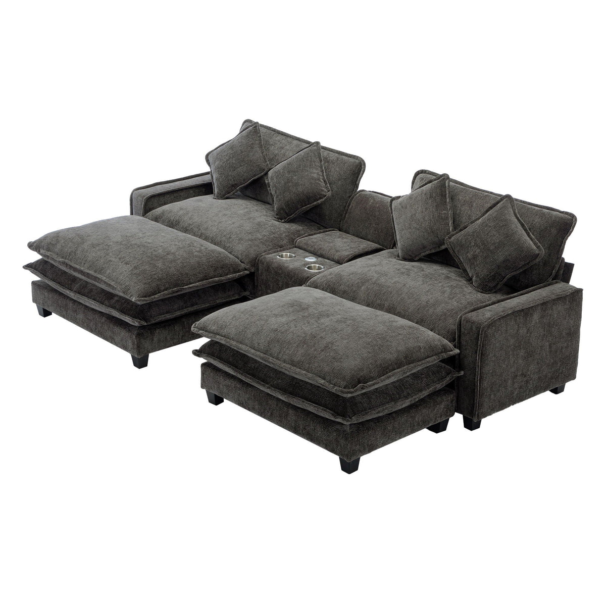 Modern Sectional Sofa With Removable Ottomans, USB Ports