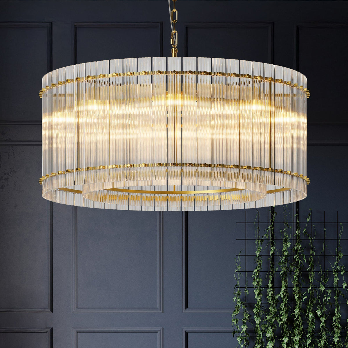 37' Modern Gold Round Chandelier,2-Tier 8-Light Water Ripple Crystal Glass Chandeliers,for Dining Room,Living Room,Bedroom,High Ceiling,Foyer Entryway,Luxury Chandelier