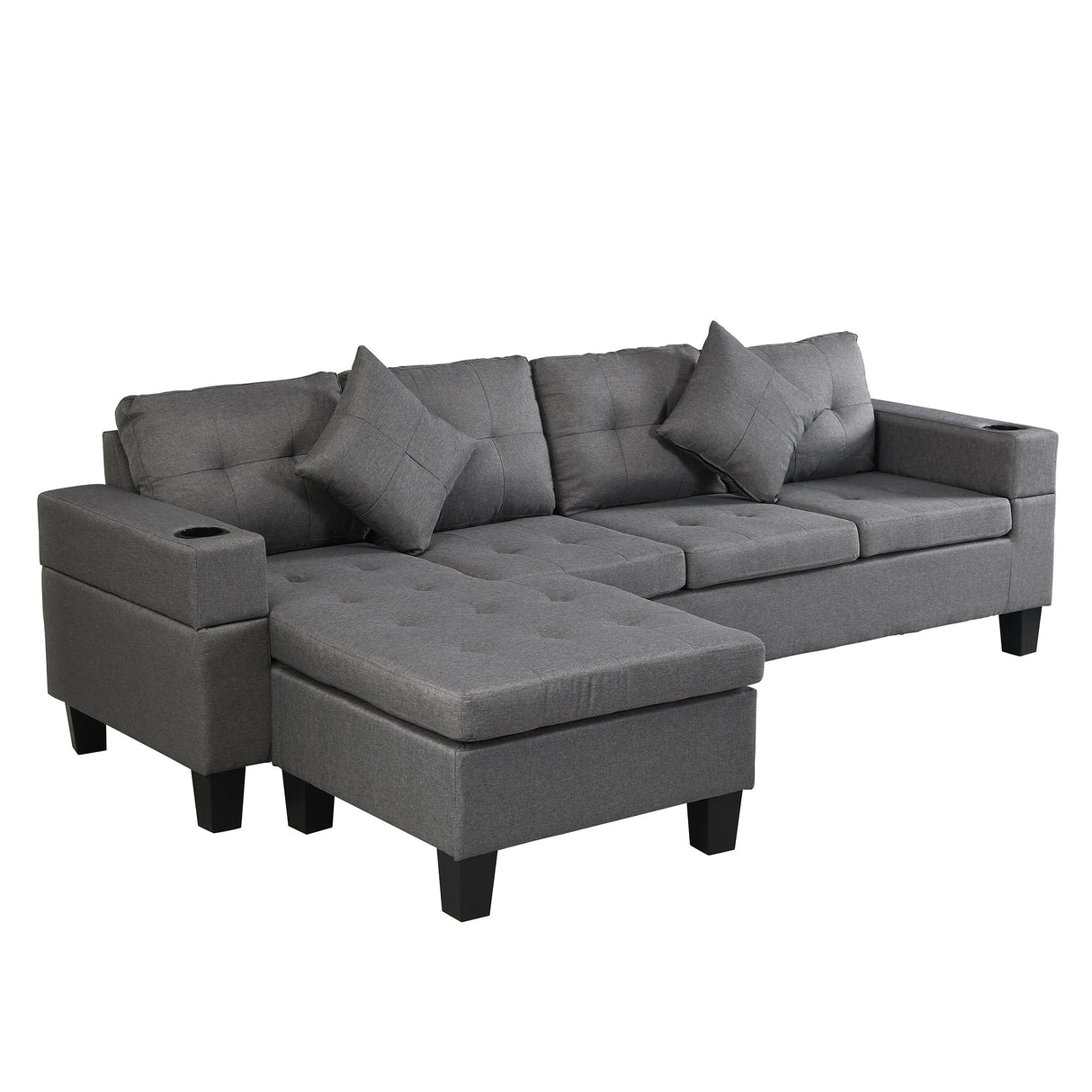 Modern Sectional Sofa Set with L-Shape Chaise Lounge and Cup Holders