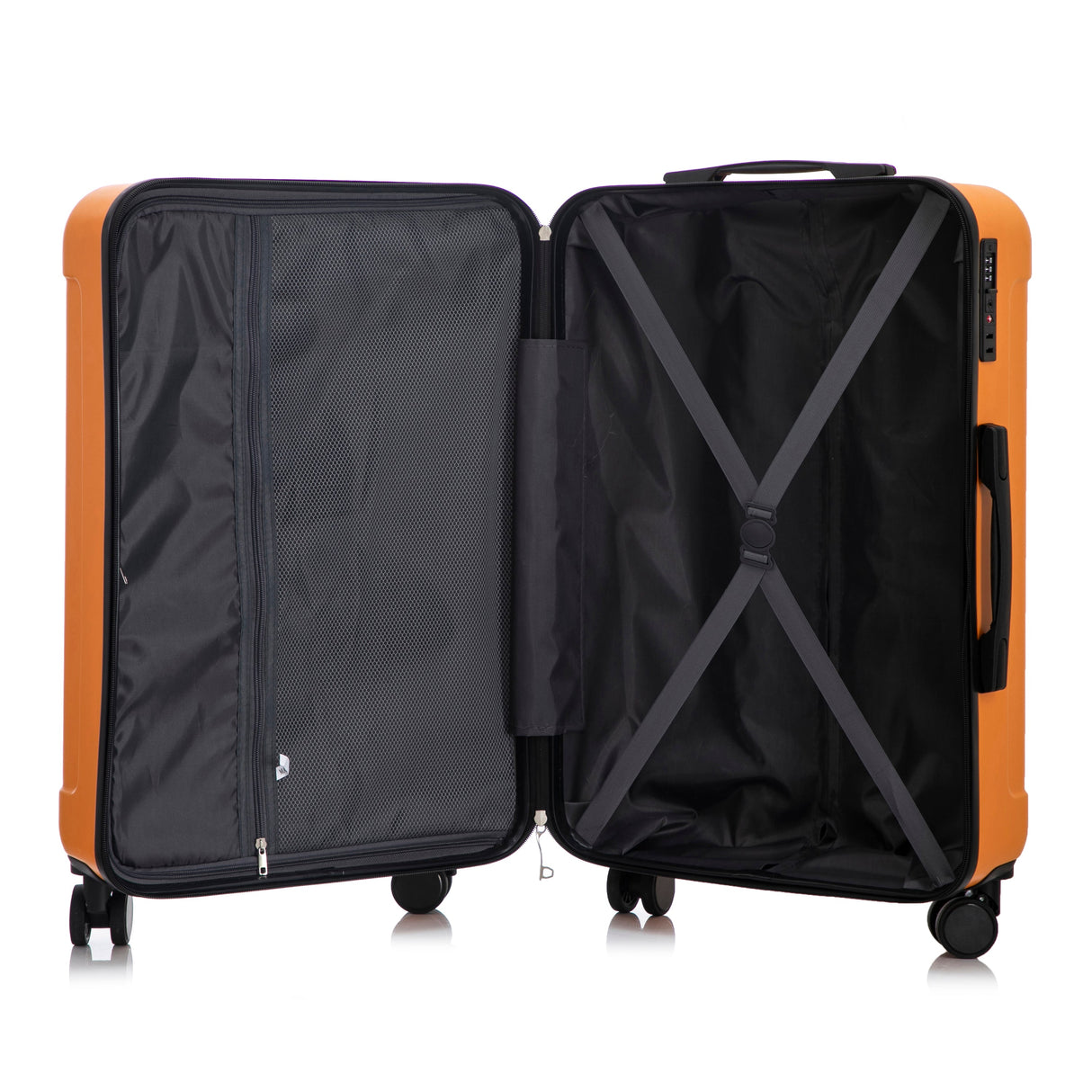 3-Piece ABS Spinner Wheel Luggage Set in Black and Orange