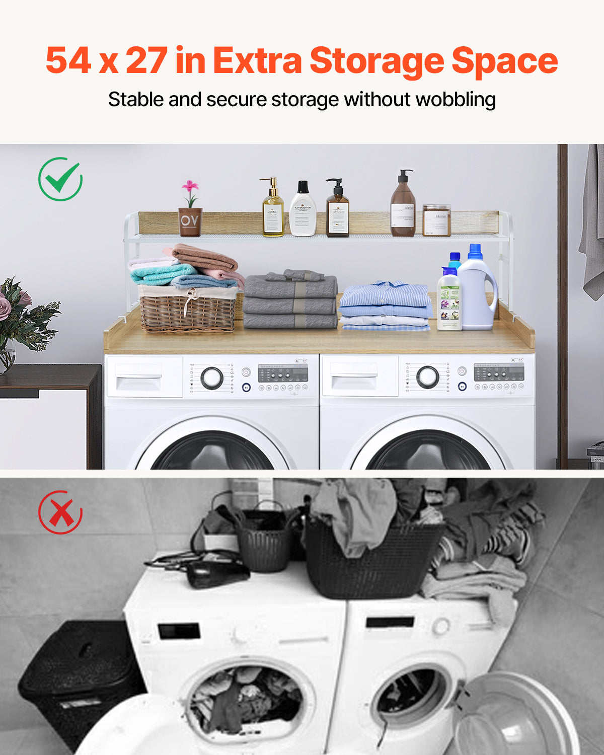 Washer Dryer Countertop with 2-Tier Shelf
