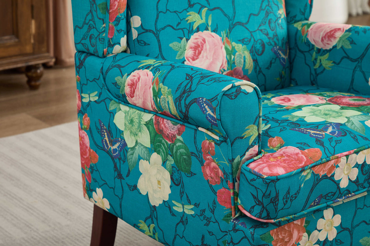 Modern Accent Chair with Retro Wood Legs - Floral