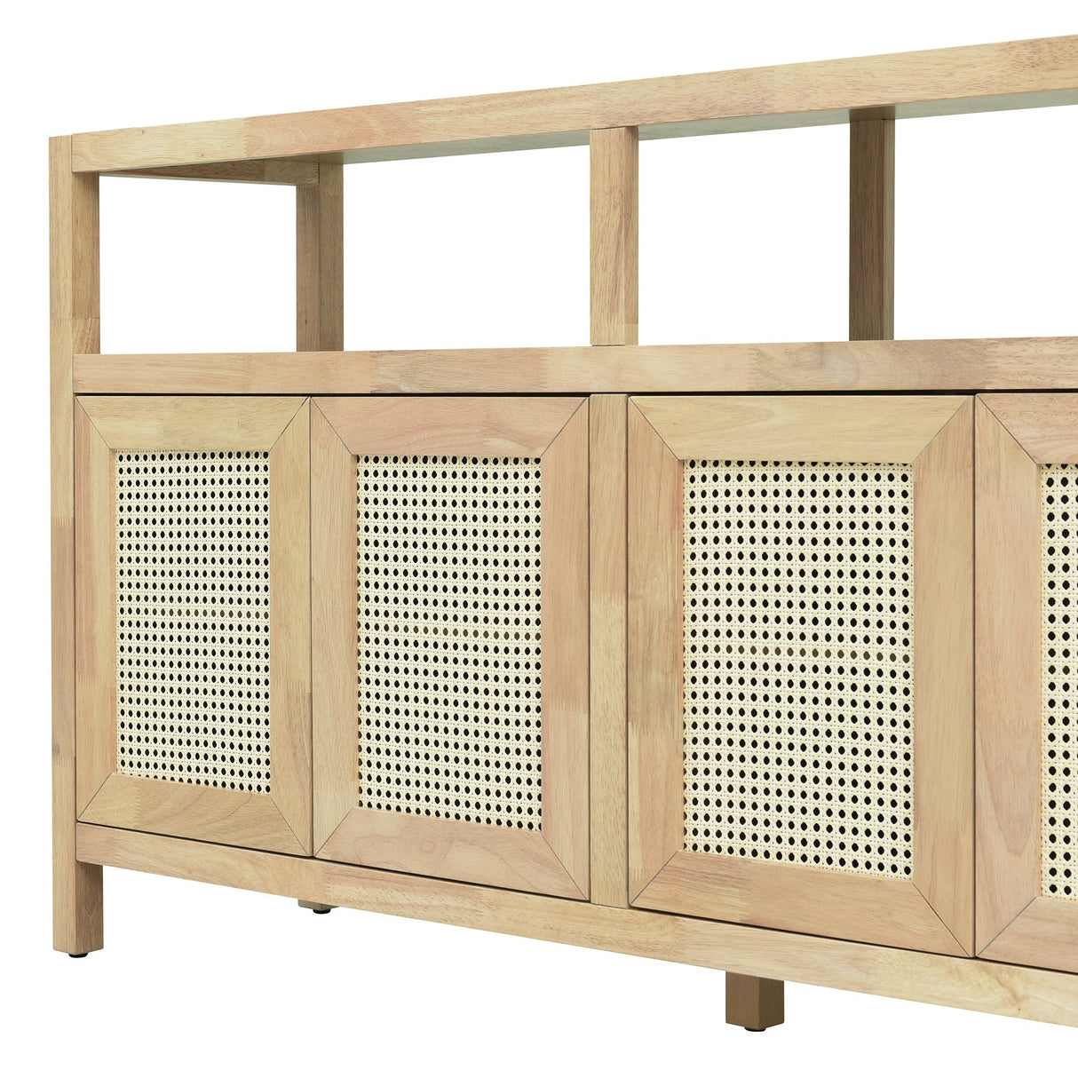 Bohemian Style Rattan Buffet Storage Cabinet with Solid Wood Frame