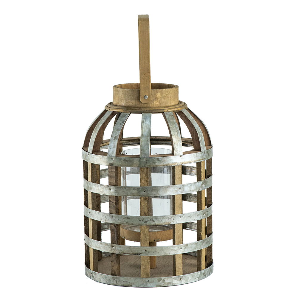 Decorative Wooden Lantern with Handle - Pearl Silver