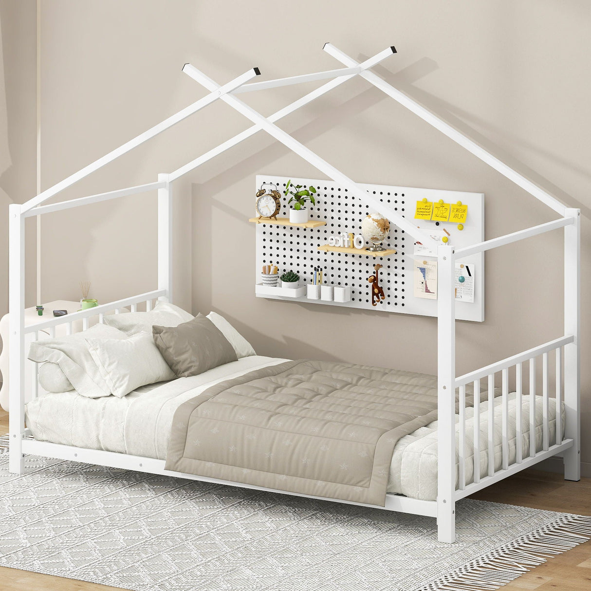 Metal House Platform Bed With Modern Design And Durable Frame