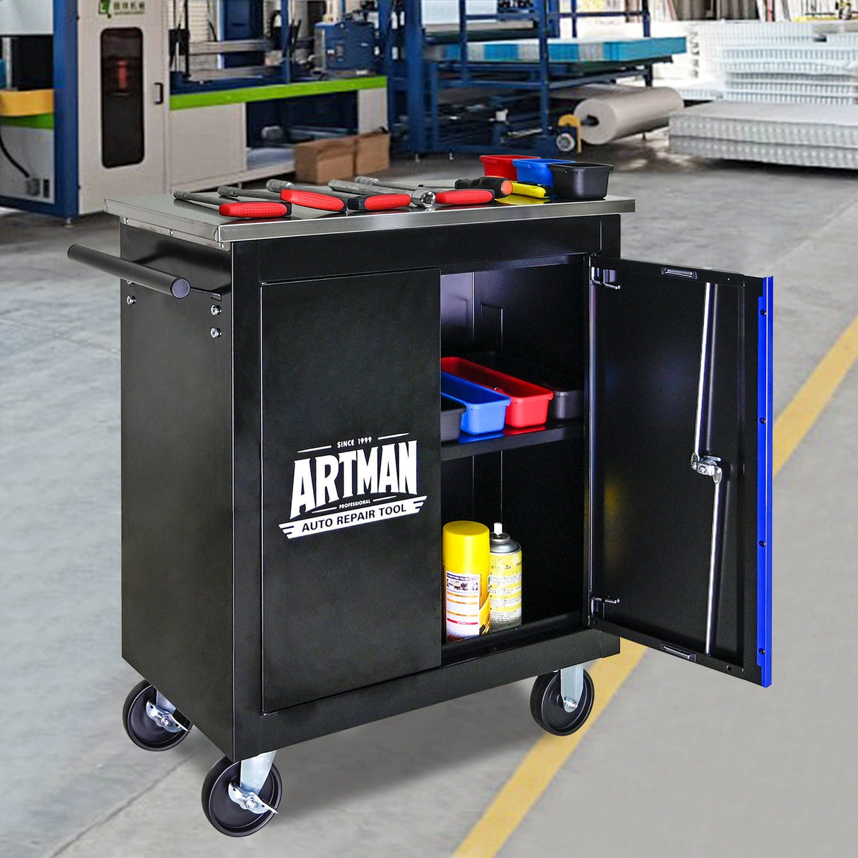 Movable Lockable Double Door Partition With Lock Multi Functional Hardware Storage Tool Car Auto Repair Locker