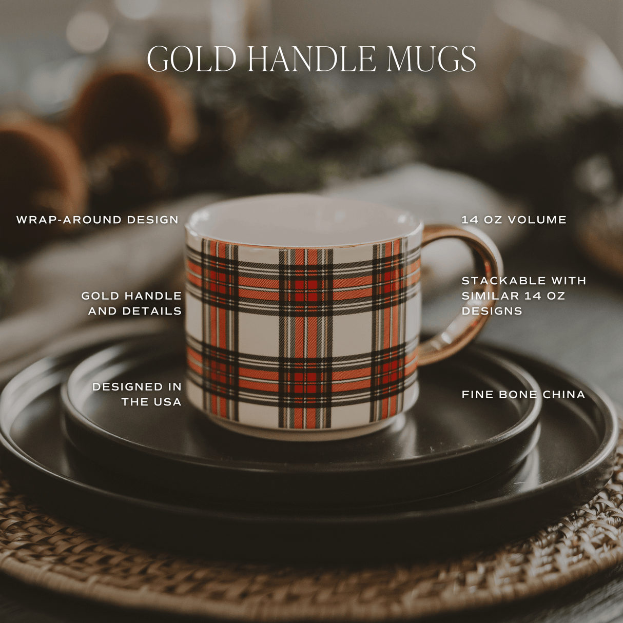 Holiday Greenery 14 oz Gold Handle Coffee Mug