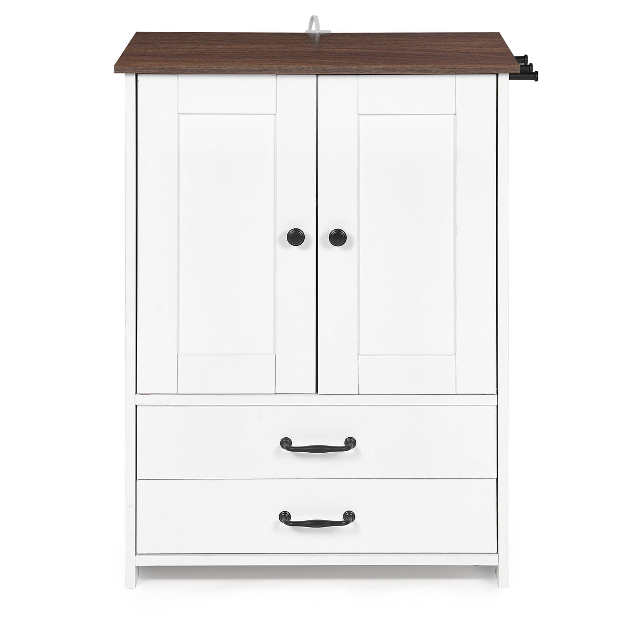 Dog Feeding Station Double Door Locker with 2 Adjustable Dog Bowls - White