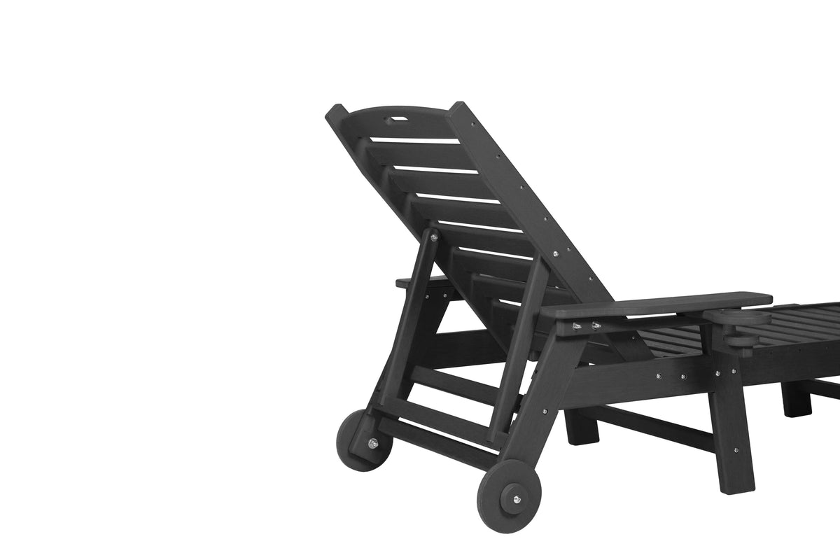 Wood Texture Outdoor Lounge Chair with Adjustable Backrest - Black