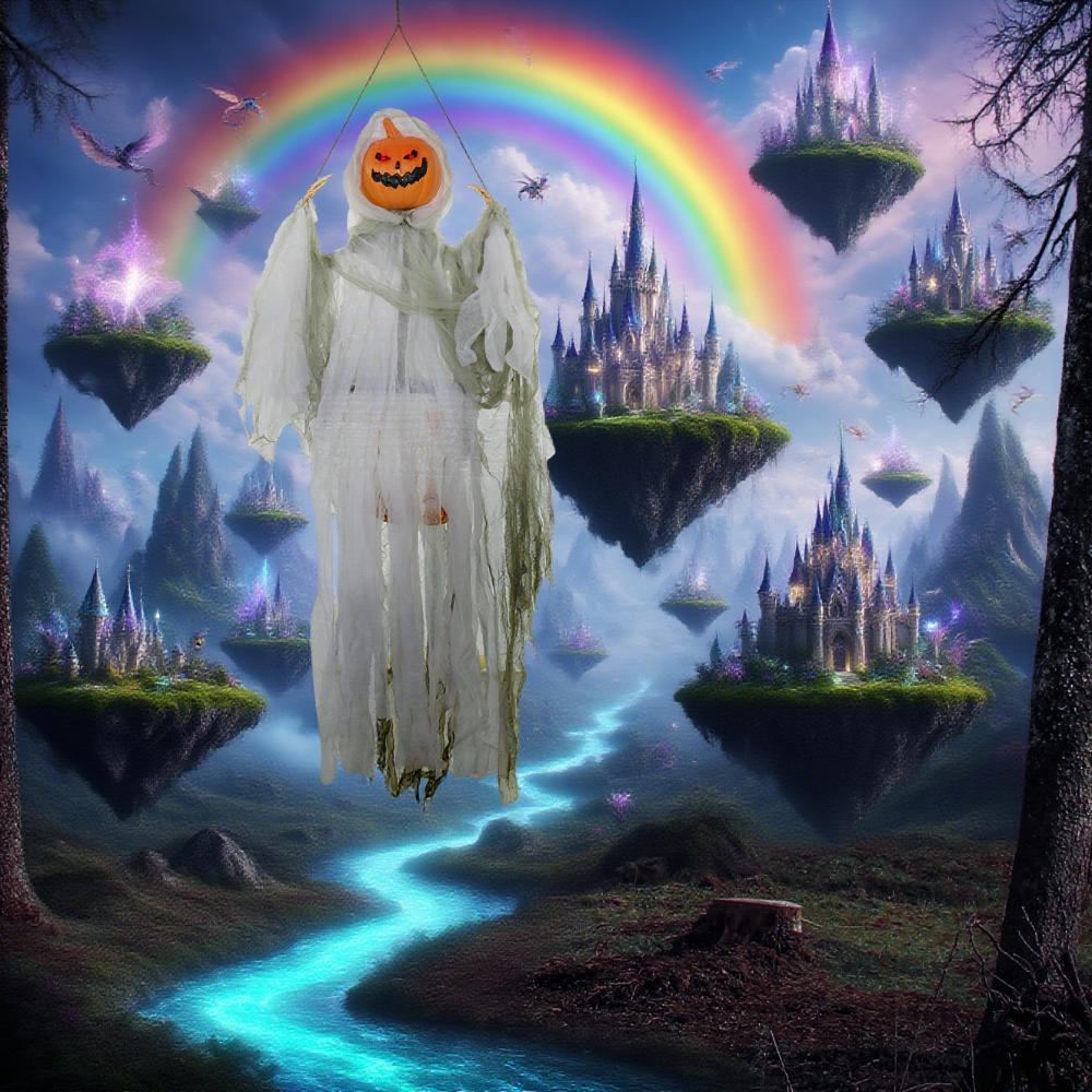 Outdoor-Halloween-Hanging-Pumpkin-Ghost-w/-Light-Up-Eyes,-Sound-Activated-Prop-w/-Creepy-Howling-Sounds-Halloween-Decor
