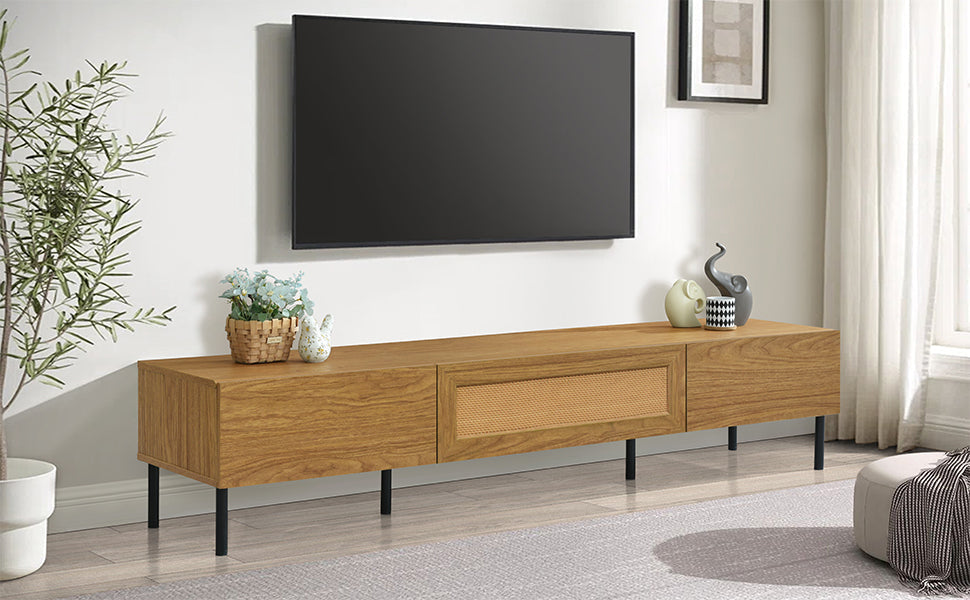 Boho TV Stand for TVs Up to 80" with Rattan Decoration and Metal Legs