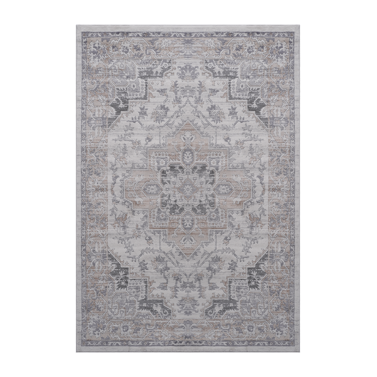 5X7 Ivory/Beige/Oriental Non-Shedding Living and Stain Resistant Area Rug