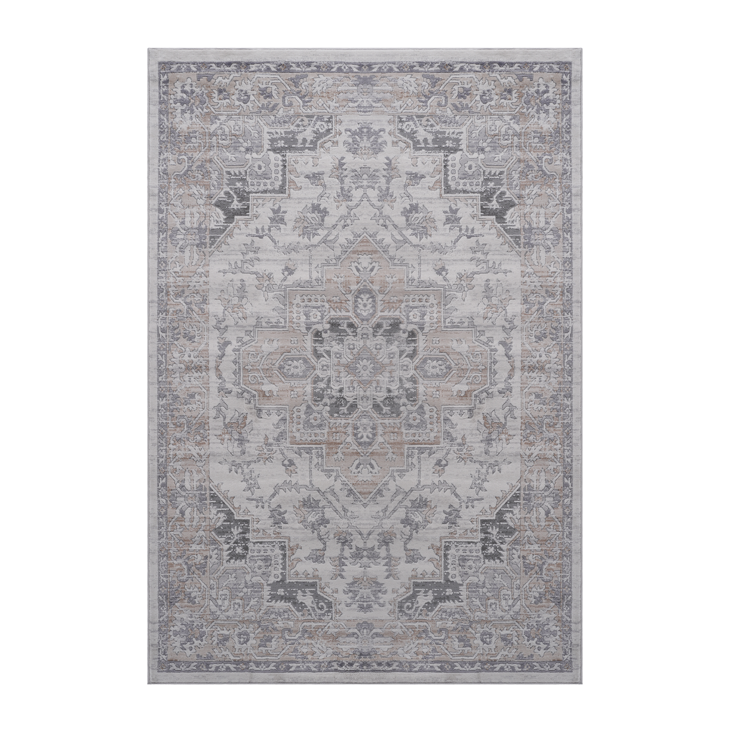 5X7 Ivory/Beige/Oriental Non-Shedding Living and Stain Resistant Area Rug