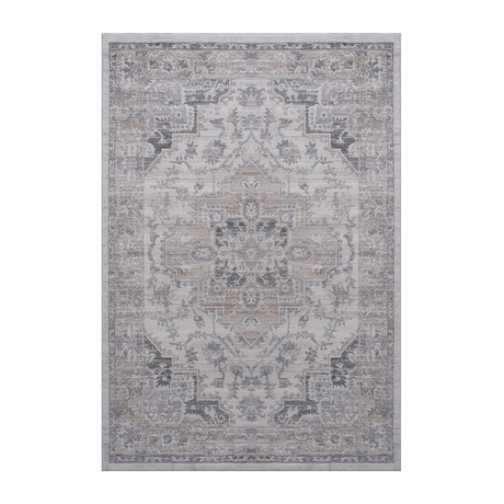 5X7 Ivory/Beige/Oriental Non-Shedding Living and Stain Resistant Area Rug