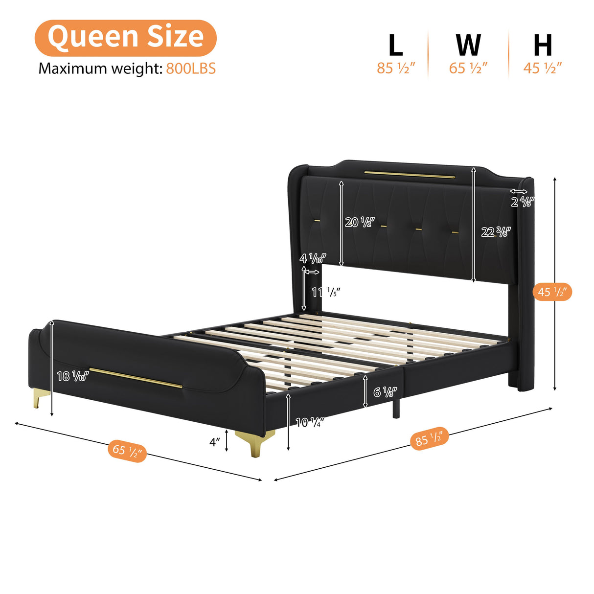 Queen Size Leather Bed Frame with Wingback Headboard & Footboard