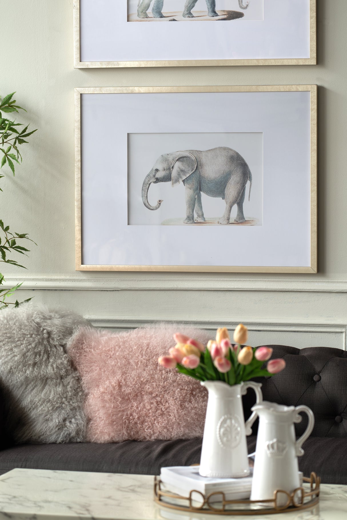 23.6x31.5" Fake Elephant Pencil Drawings, Set of 2