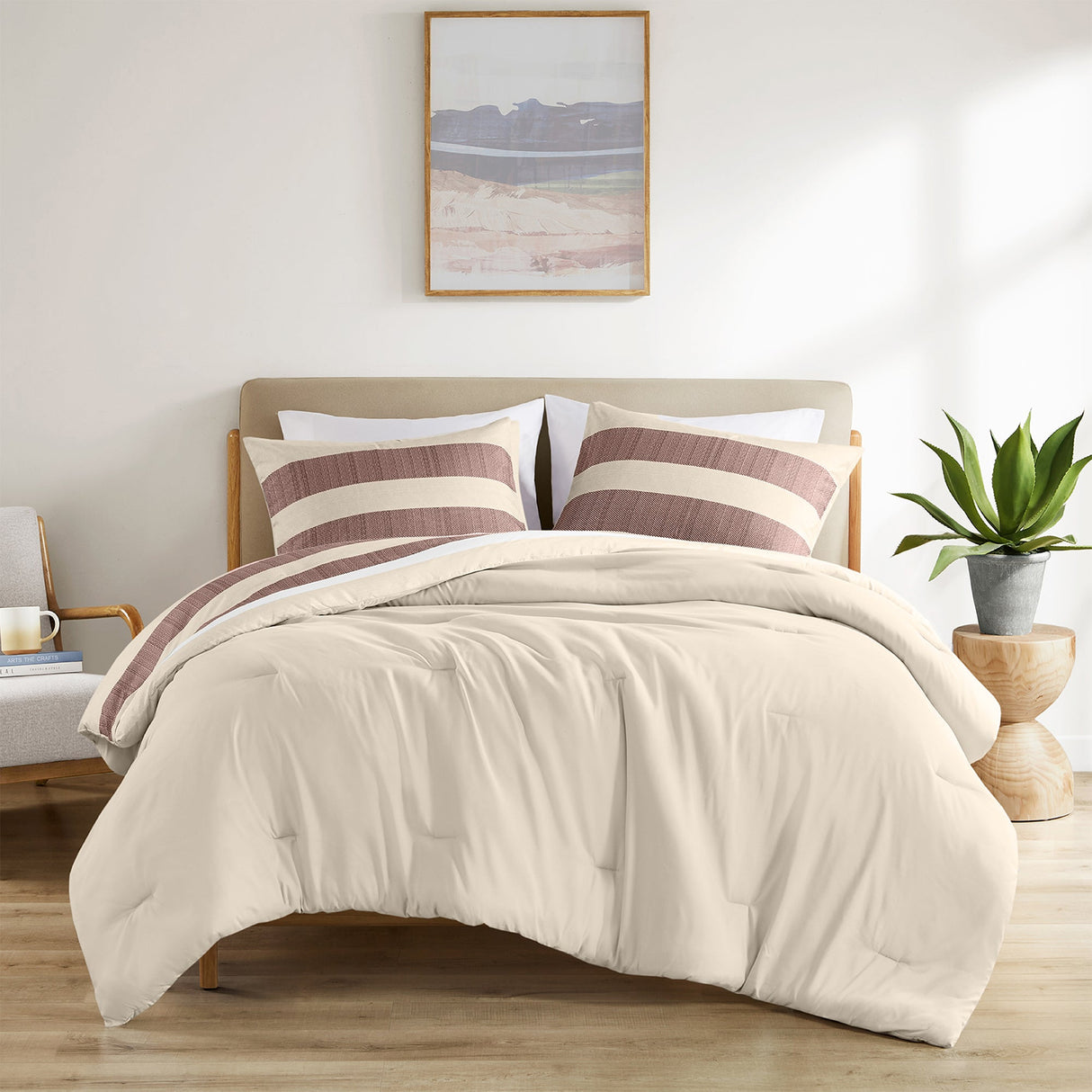 2-Piece Twin/Twin XL Stripe Textured Print Comforter Set, Terracotta