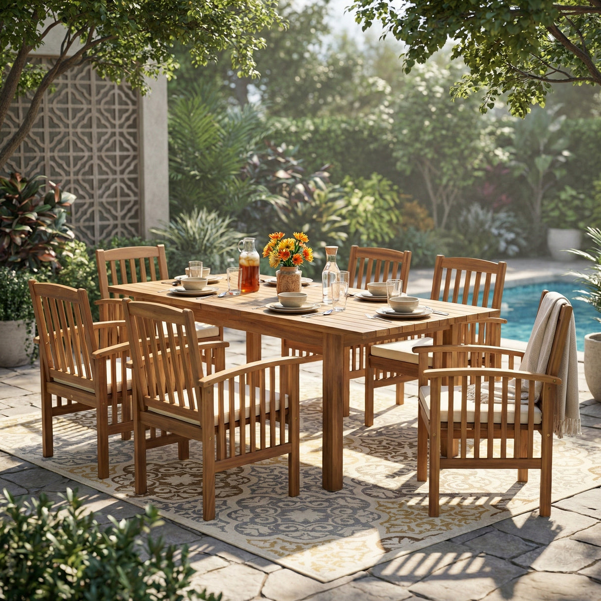 7 Pieces Acacia Wood Outdoor Dining Set