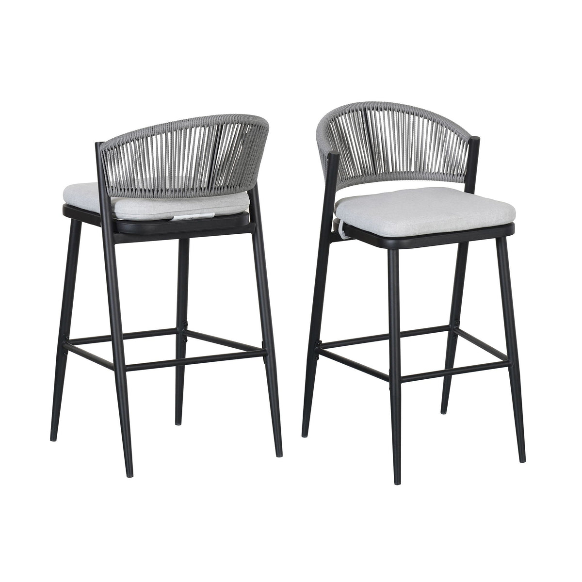 Outdoor Bar Height Metal Frame Counter Stools With Scallop Shaped Backrest & Water Resistant Cushions