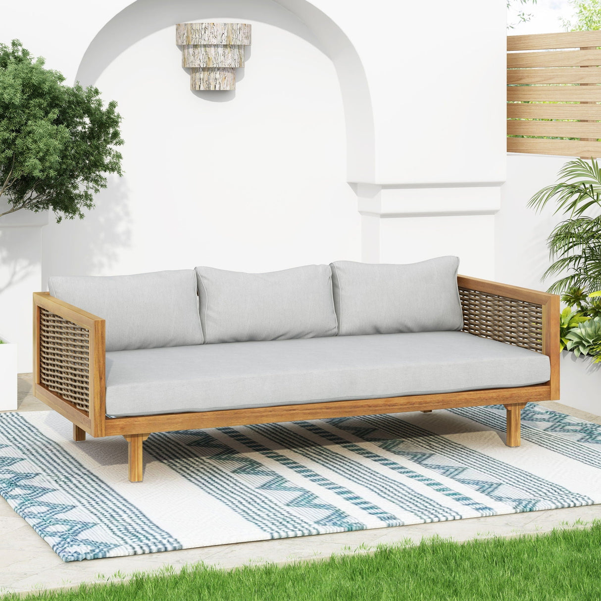 Claremont 3 Seater Daybed Teak Acacia Wood Water Resistant Cushions