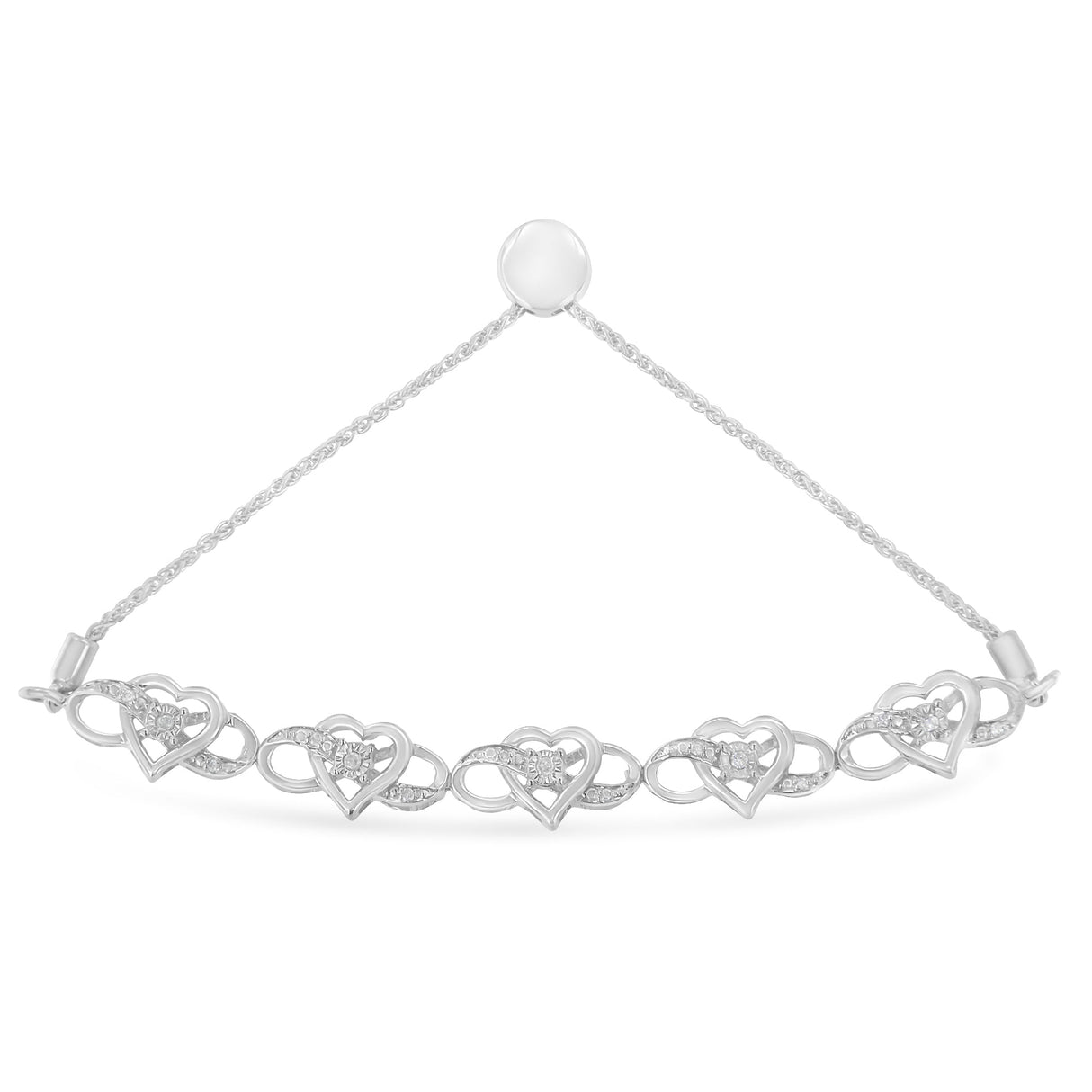 .925 Sterling Silver Miracle Set Diamond Accented Infinity Hearts 6â€-9†Adjustable Bolo Bracelet (H-I Color, I2-I3 Clarity)