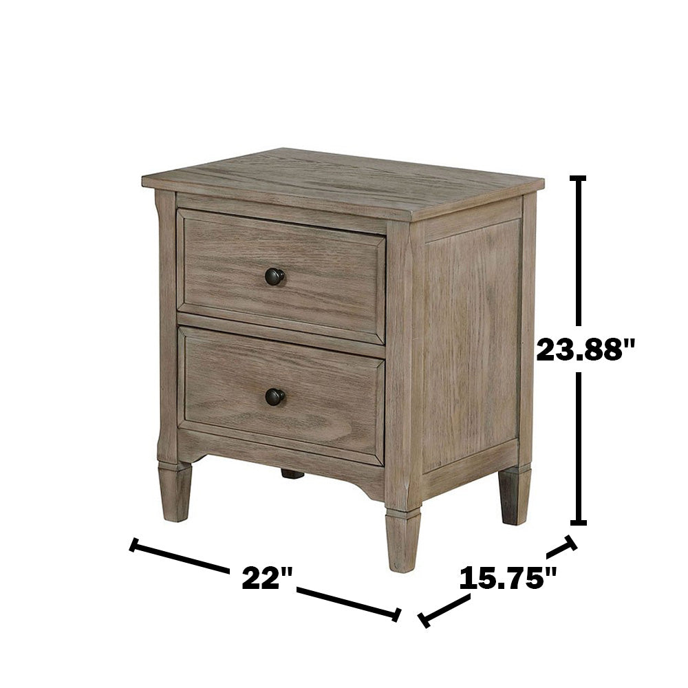 2-Drawer Nightstand with Round Bronze Pull Knobs