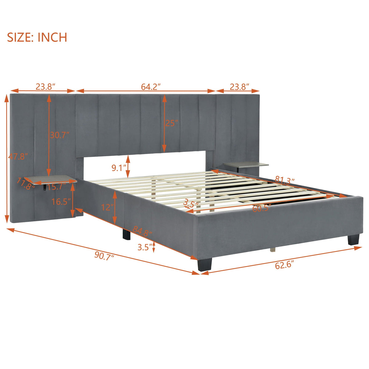 Upholstered Platform Bed With Big Headboard