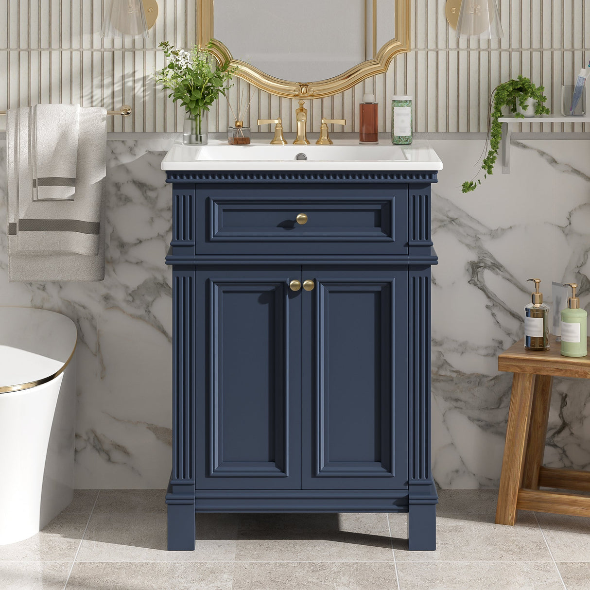 24'' Vintage Elegance Bathroom Cabinet with Ceramic Sink
