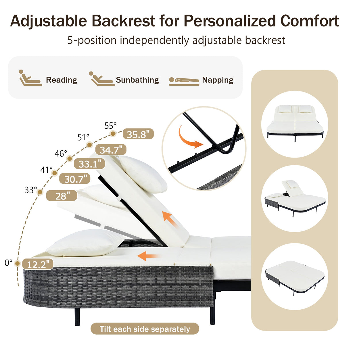 TREXM Outdoor Daybed with Adjustable Backrest