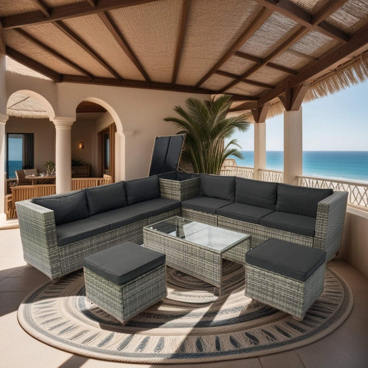 8 Piece Patio Sectional Wicker Rattan Outdoor Sofa Set with Storage Box