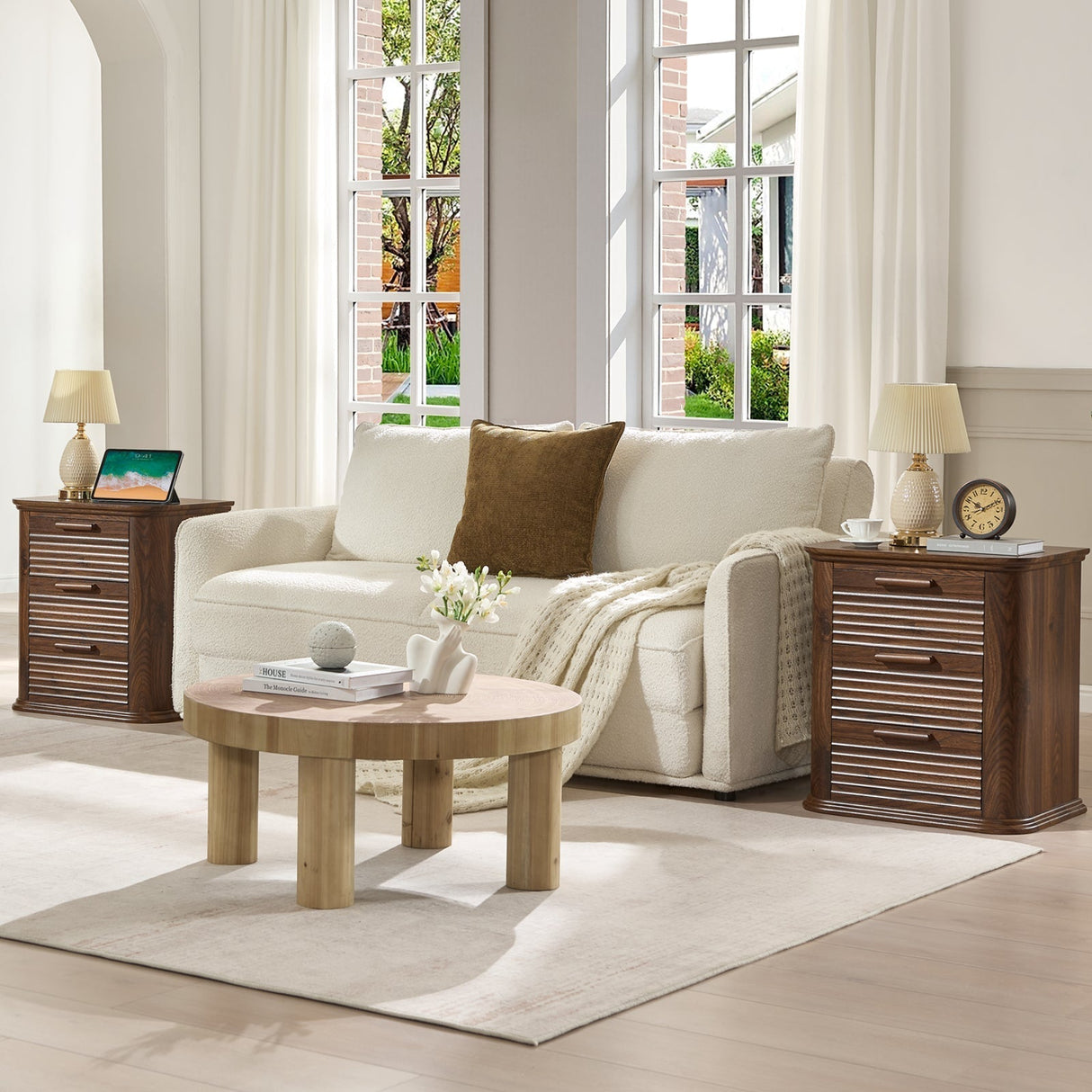 22" Wide Fluted Nightstand with Charging Station