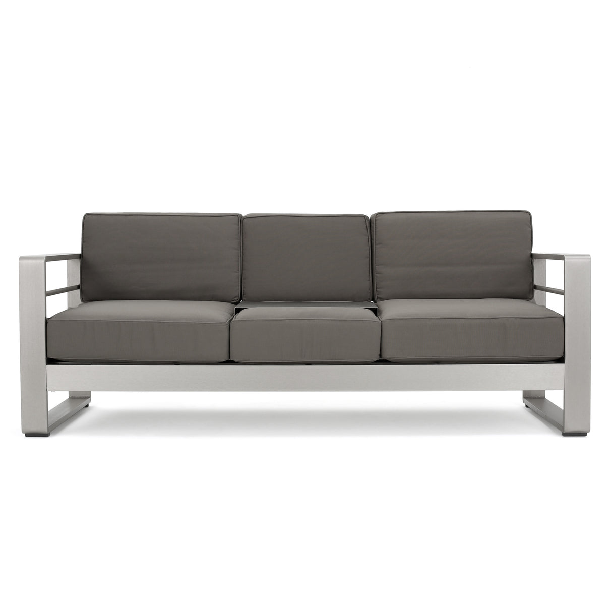 CAPE CORAL Contemporary 2 Seater Sofa with Metal Tray in Khaki Anodized Aluminum
