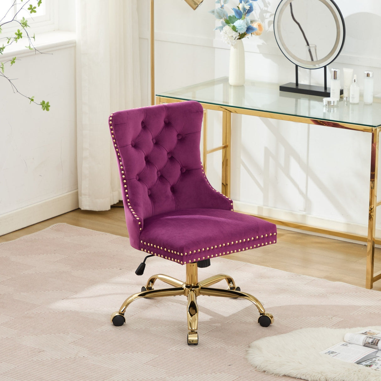 Office Chair Modern Velvet Upholstered Tufted Button Purple