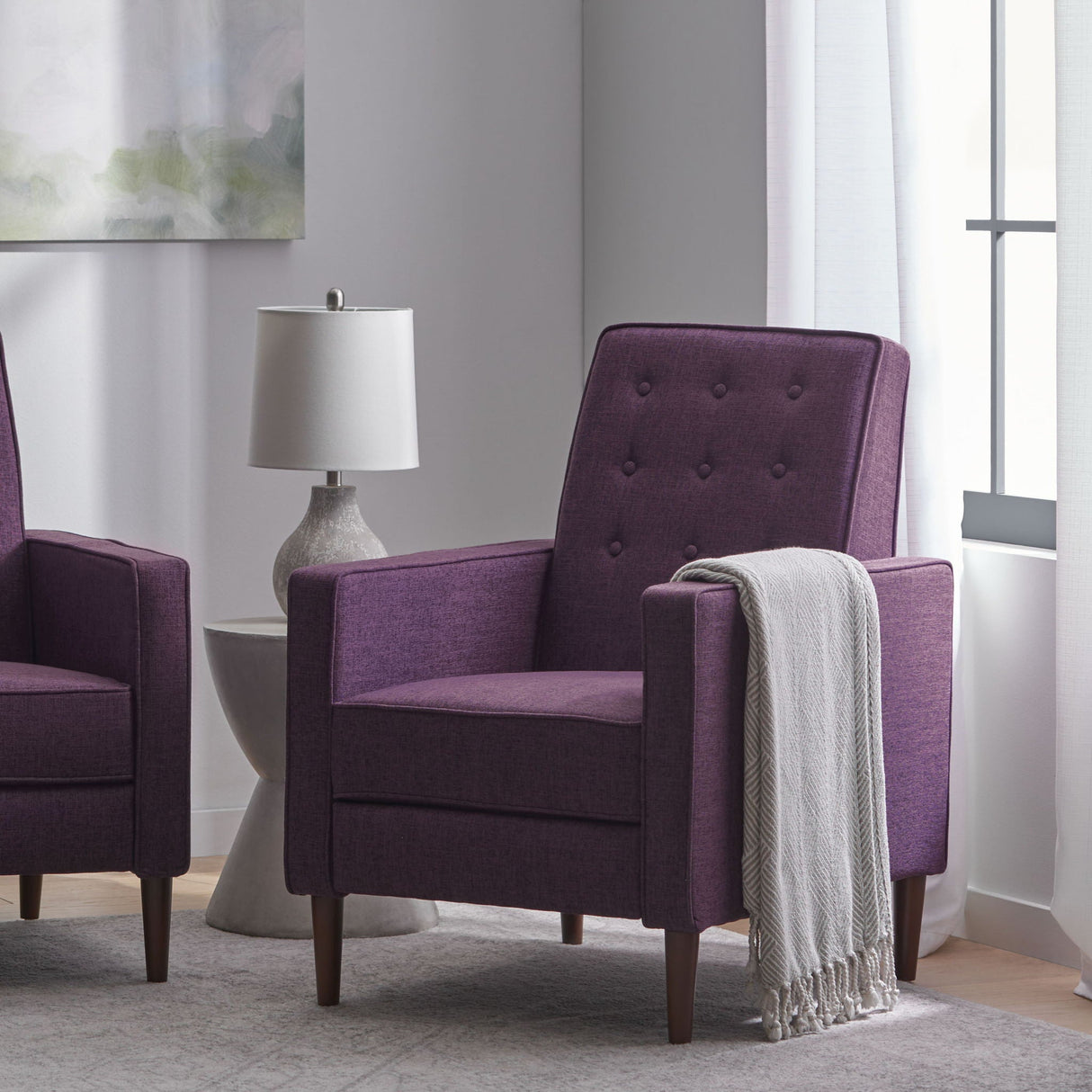 Mid-Century Modern Recliner With Button Tufted Waffle Stitch